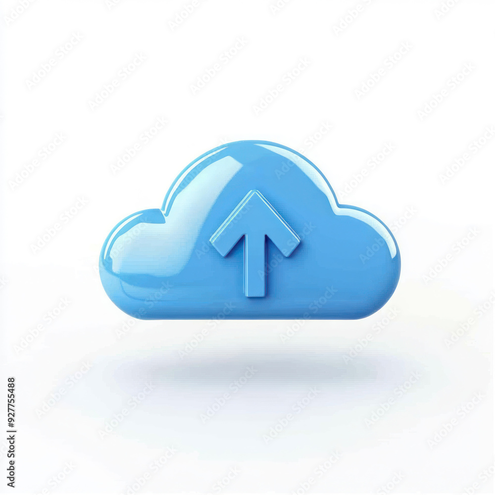 3d render Illustration of blue cloud and arrow up isolated on white and copy space for business and upload on cloud concept. 3d render Illustration of blue cloud and arrow up isolated on white and copy space for business and upload on cloud concept.