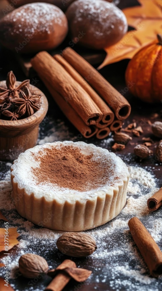 A cozy autumn scene featuring spices, sugar, and baked goods, perfect for seasonal culinary inspiration and festive photography. A cozy autumn scene featuring spices, sugar, and baked goods, perfect for seasonal culinary inspiration and festive photography.