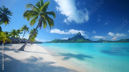 Bora boras coastline lined with palm trees img photo