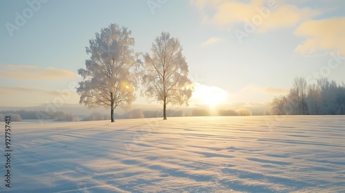 A spacious field covered with snow where single image