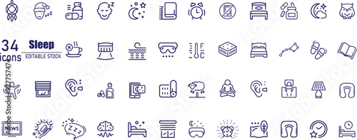 Sleep Line Editable Icons set. Sleep icons