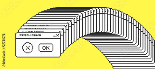 System message screen in pixel art style. Virus popup. Vector Illustration.