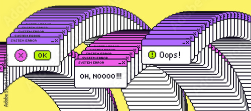 System message screen in pixel art style. Virus popup. Vector Illustration.