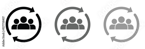 Synchronize user profile sign. Account with reload, refresh icons. Repeat customer vector symbols