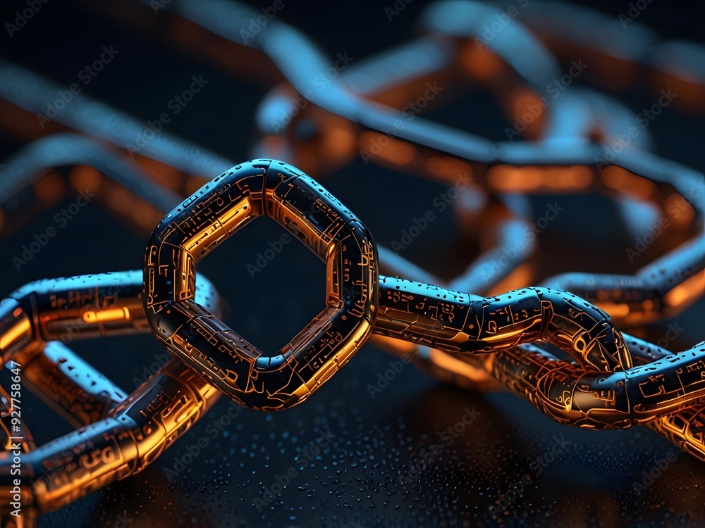 Abstract Metallic Chain Links with Water Droplets. Abstract Metallic Chain Links with Water Droplets.