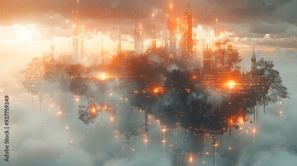 A surreal CPU split into floating, interconnected islands of circuitry ...
