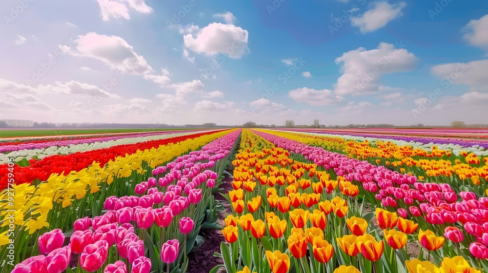 Nature spring flower fields stretching Nature spring flower fields stretching