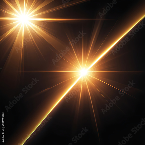 Flare light, effects sunlight, lens flare, light leaks, warm sun rays light effects, overlays or golden flare isolated on black background. effect, sunlight, ray, glow, bright, shine, sun. ai