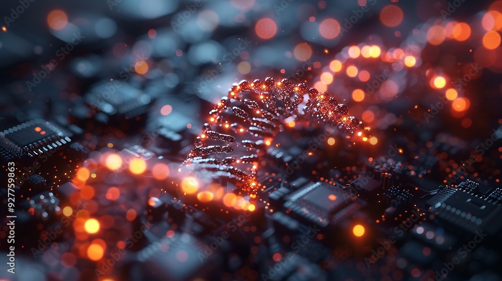 A surreal image of a CPU core intertwined with binary DNA, representing life and technology merging, double exposure style, white background, glowing DNA strands and intricate digital circuits, A surreal image of a CPU core intertwined with binary DNA, representing life and technology merging, double exposure style, white background, glowing DNA strands and intricate digital circuits,