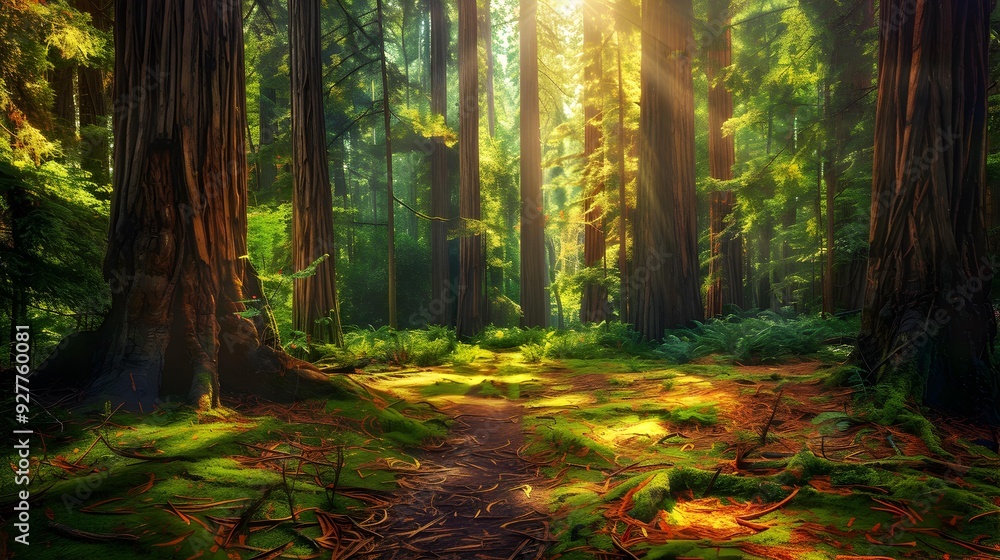 Naklejka premium A walk among the redwoods where tall trees img