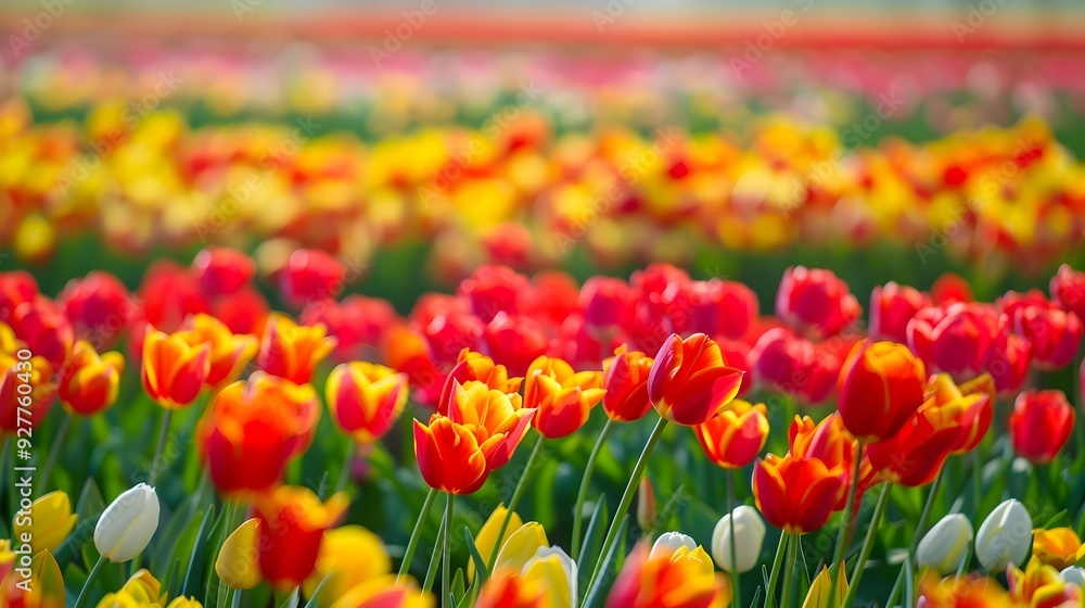 Amazing spring view of flower fields covered Amazing spring view of flower fields covered