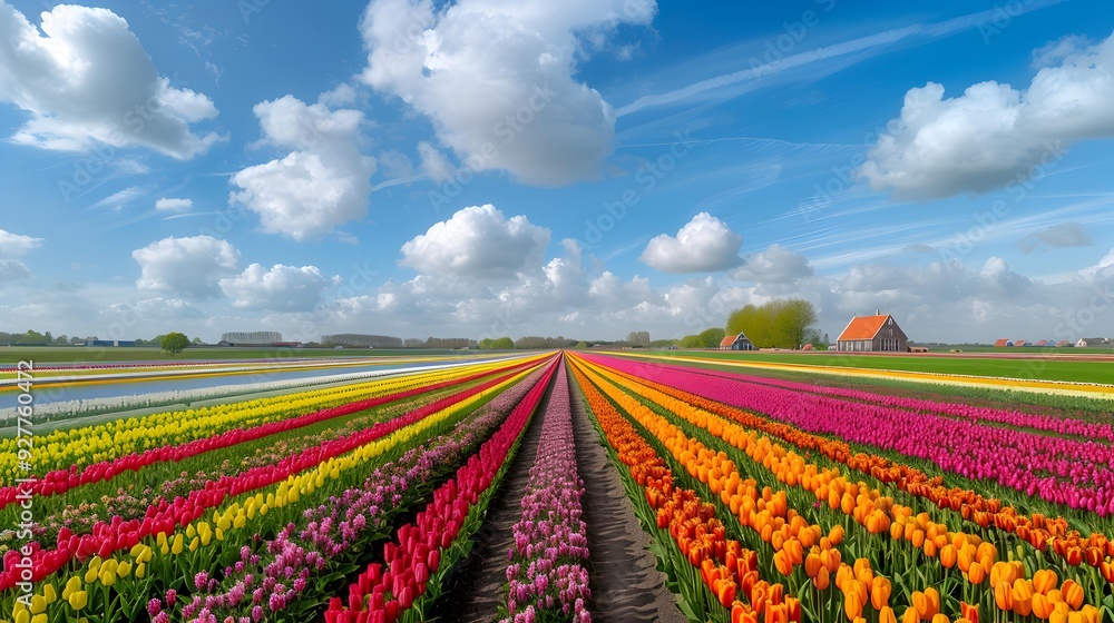 Expanse impressive flower fields with endless rows Expanse impressive flower fields with endless rows