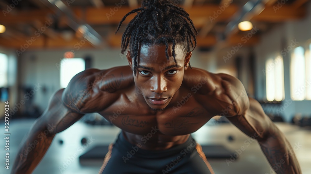 Muscular Man in Gym with Serious Expression. Muscular Man in Gym with Serious Expression.