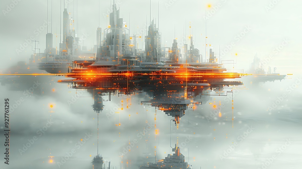 Abstract CPU islands floating and interconnected by circuits, each with glowing data ecosystems, double exposure, white background, soft light and detailed digital elements, hd quality. Abstract CPU islands floating and interconnected by circuits, each with glowing data ecosystems, double exposure, white background, soft light and detailed digital elements, hd quality.
