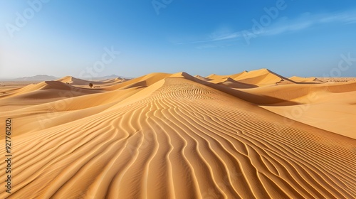 The endless desert has golden sands and high