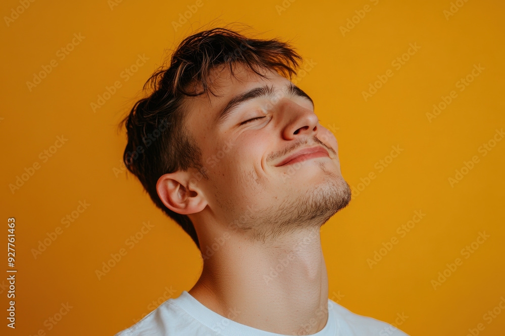 A close up of a man's face with her eyes closed A close up of a man's face with her eyes closed