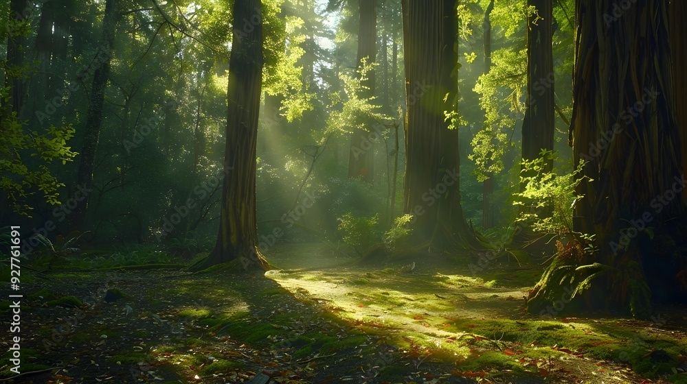 Fototapeta premium A natural paradise where redwood trees create dense image
