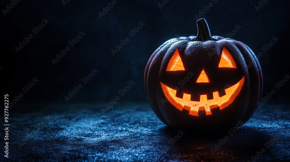 Halloween pumpkin head Jackolantern on a dark background Halloween pumpkin head Jackolantern on a dark background