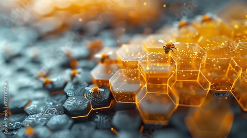 CPU beehive with data bees and hexagonal cells, double exposure style, white background, soft glowing edges, intricate digital details, hd quality. --ar 16:9 --v 6.0