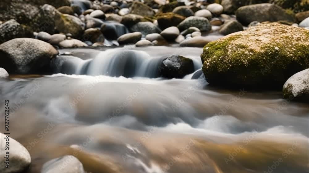 Mountain Stream: Film a crystal-clear mountain stream flowing over rocks and pebbles.
Mountain Stream: Film a crystal-clear mountain stream flowing over rocks and pebbles.