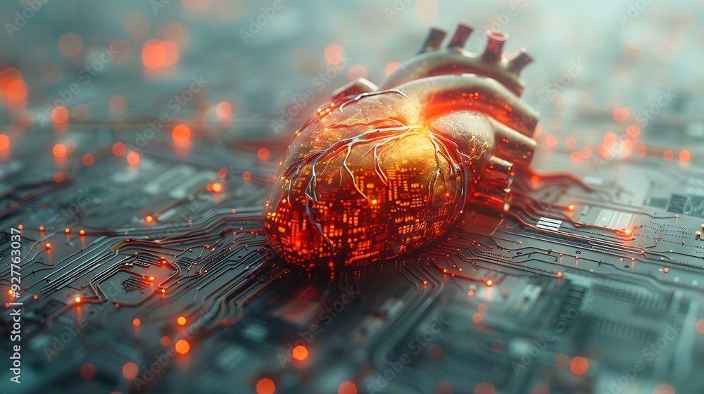 Cpu Heart Vector ภาพประกอบสต็อก CPU depicted as a glowing mechanical heart, with ...
