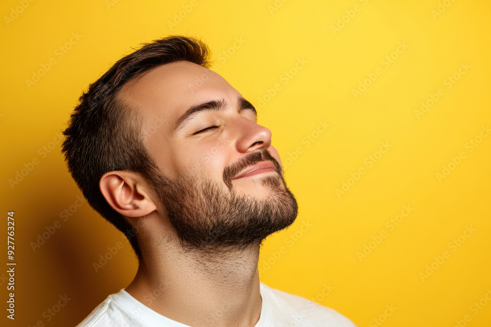 Obraz premium A close up of a man's face with her eyes closed