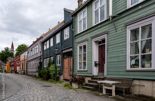 Old colorful wooden houses in Trondheim, Norway.