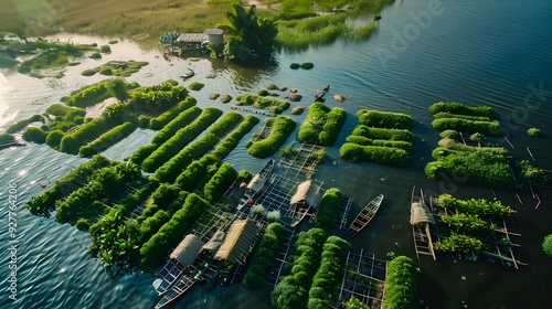 Myanmars floating gardens located on the surface photo