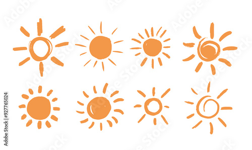 Set of sun shapes, hand drawn vector
