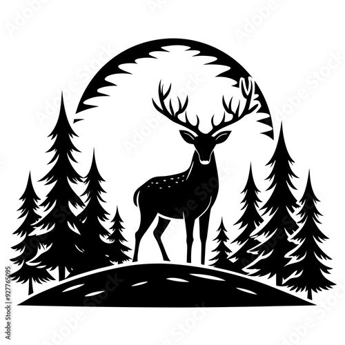 Deer standing tall on a hilltop silhouette vector illustration