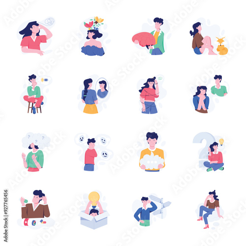 Latest Pack of Thinking and Depression Flat Illustrations 

