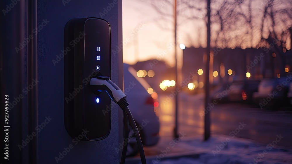 Electric Vehicle Charging Stations in an Urban Night Setting. AI generated image Electric Vehicle Charging Stations in an Urban Night Setting. AI generated image
