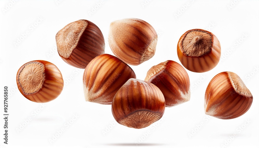Hazelnat in the air, isolated on white background Hazelnat in the air, isolated on white background