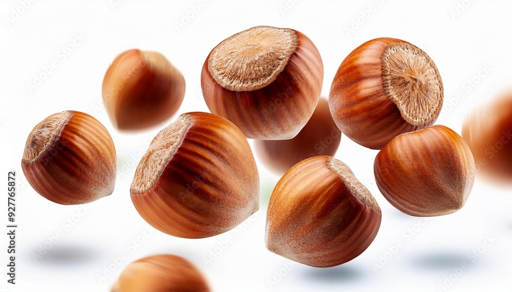 Hazelnat in the air, isolated on white background Hazelnat in the air, isolated on white background