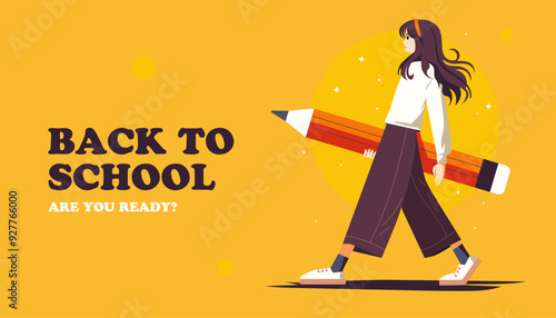 Educational and Self-Development. Girl go to school. Concept for trainings, seminars, back to school, online courses, vector illustration