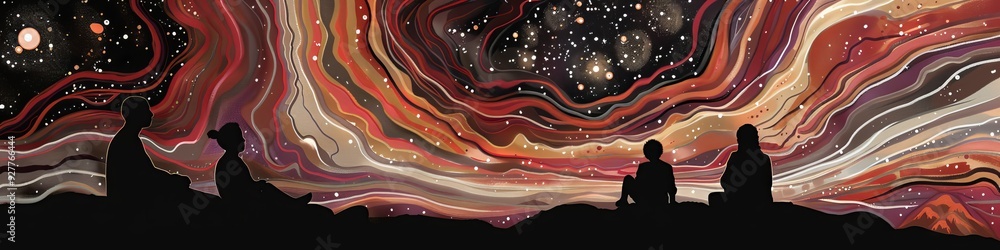 Aboriginal Dreamtime Storytelling Under Starry Sky with Art Style. Aboriginal Dreamtime Storytelling Under Starry Sky with Art Style.