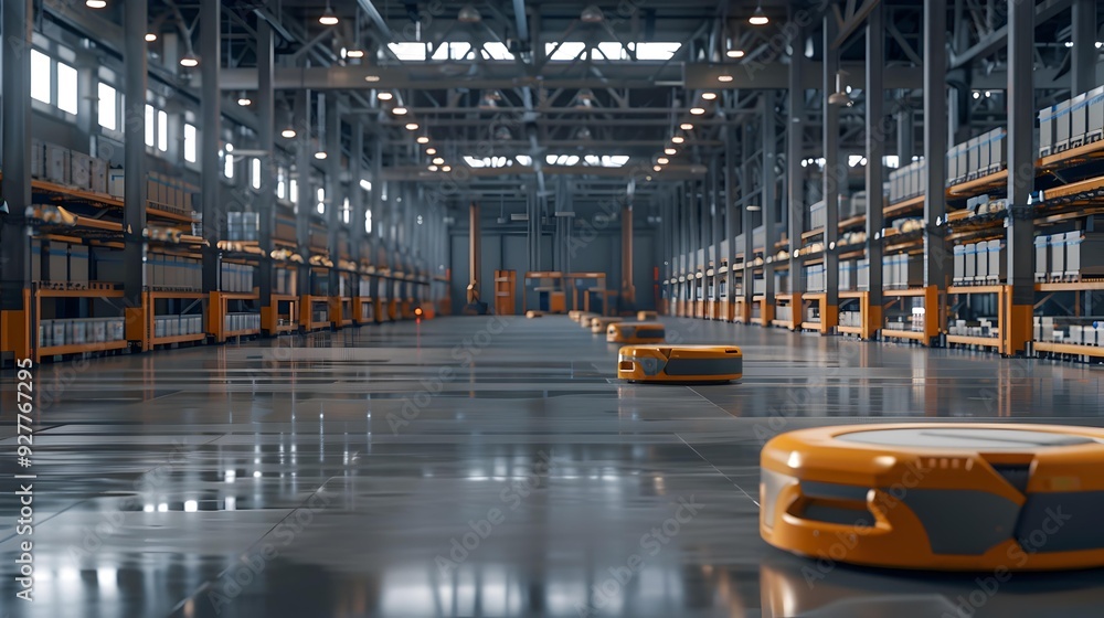 An automated warehouse where robots sort and move An automated warehouse where robots sort and move