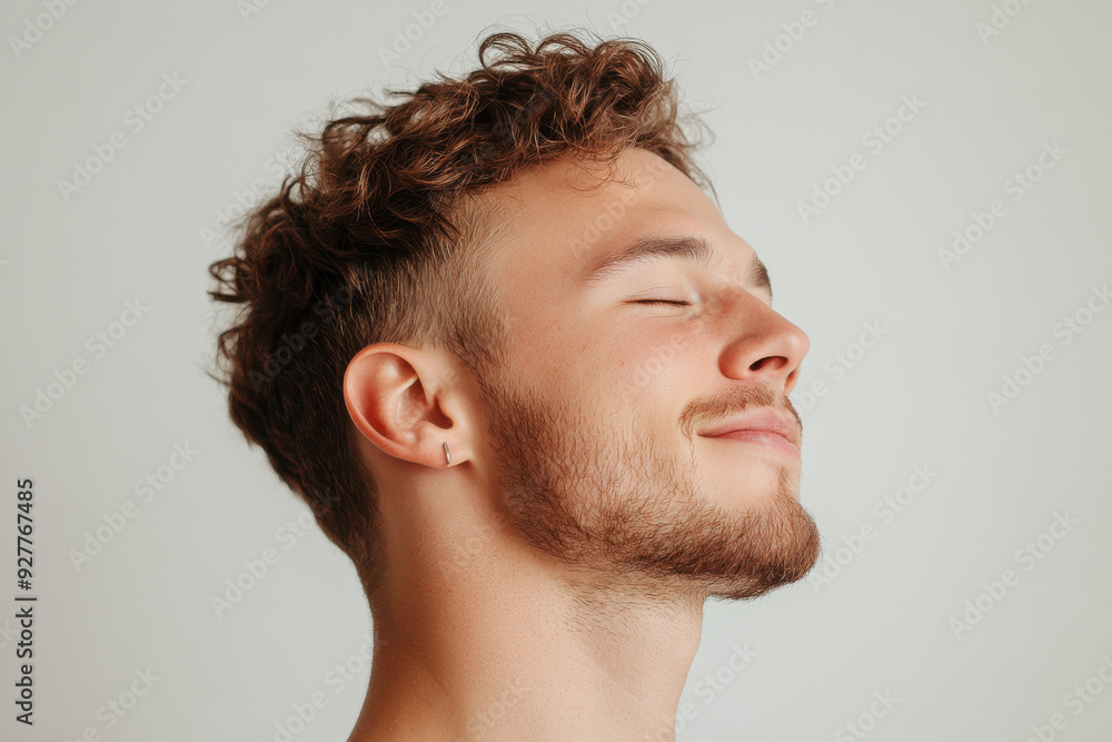 Obraz premium A close up of a man's face with her eyes closed