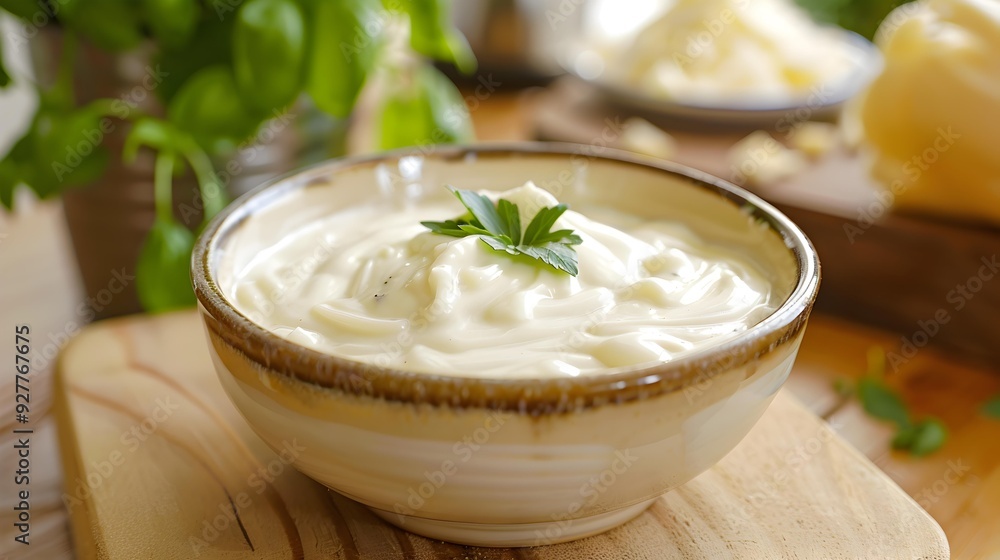 Alfredo sauce with cream and parmesan served Alfredo sauce with cream and parmesan served