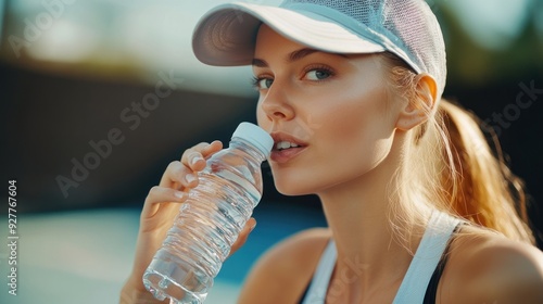 Woman Drinking Water After a Workout