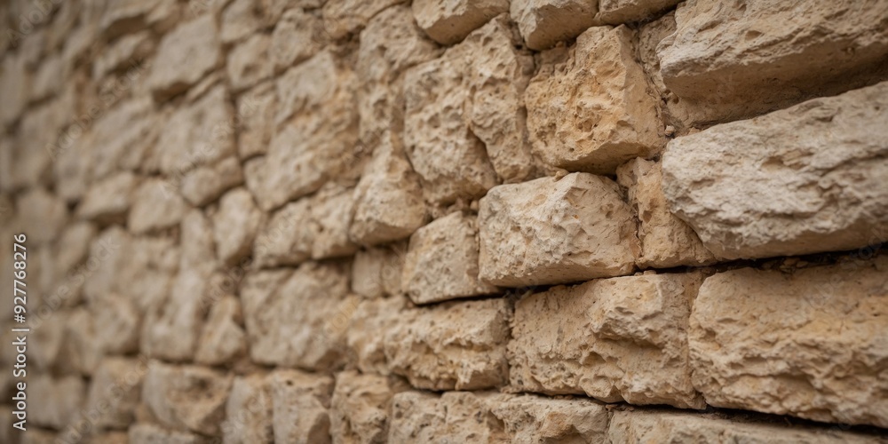 A classic limestone wall with small fossils and natural pits, in warm beige. A classic limestone wall with small fossils and natural pits, in warm beige.