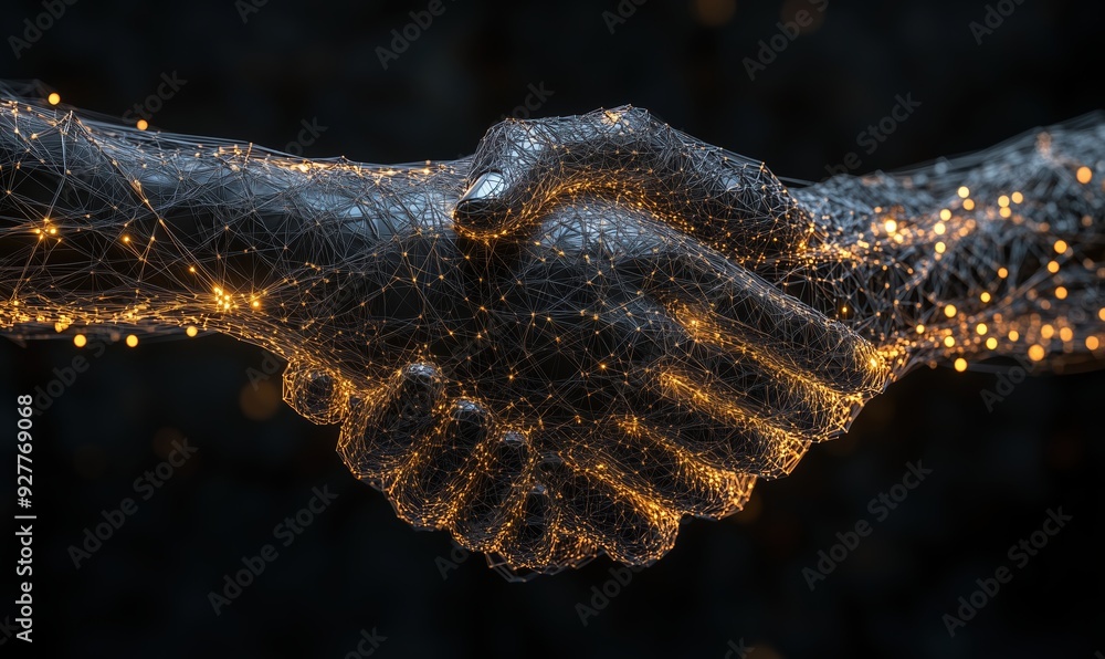 Obraz premium A hand is shaking another hand in a digital image. Concept of connection and trust between the two people