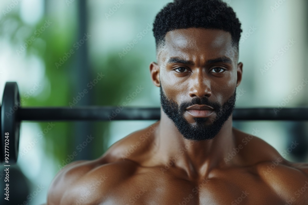 Determined African American Man Focused on Fitness and Weightlifting in Gym Determined African American Man Focused on Fitness and Weightlifting in Gym