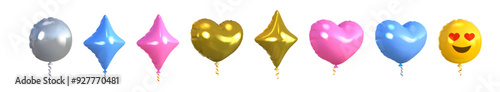 Set of gold, silver and color balloons. 3d style. Vector illustration