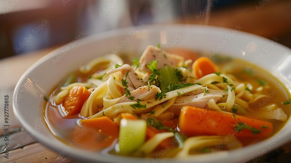 Soups chicken with noodles prepared with pieces Soups chicken with noodles prepared with pieces