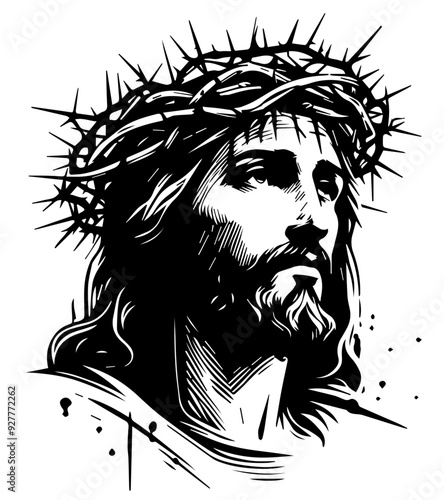 black vector colorless Jesus Christ head for laser cutting printing and engraving