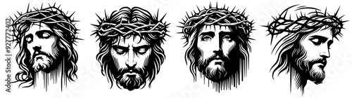 Jesus Christ Savior in crown of thorns black vector