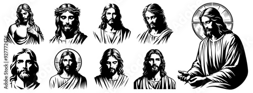 Jesus Christ savior silhouettes vector illustration collection