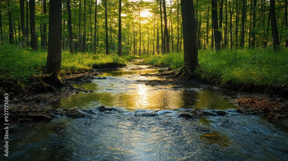 Obraz premium Sunlit Creek Through Forest