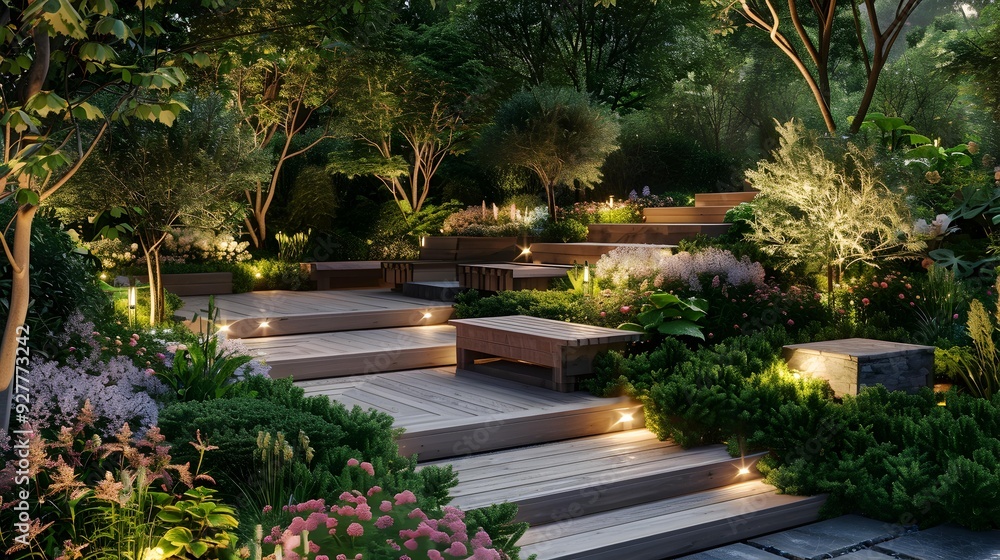 A stepped path surrounded by bushes and flowers img A stepped path surrounded by bushes and flowers img
